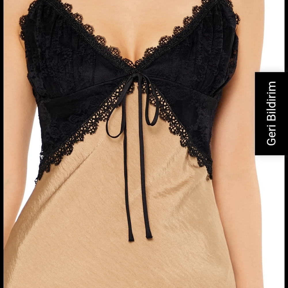 Chic Black and Tan Maxi Dress With Lace Necklines and Tie - Picture 5 of 7